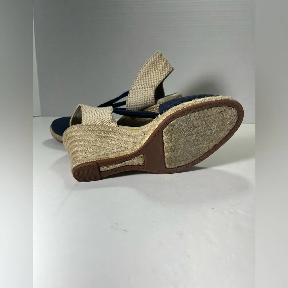 Adrienne Vittadini High Heeled Espadrilles Wedges Black Stretch 8.5 M